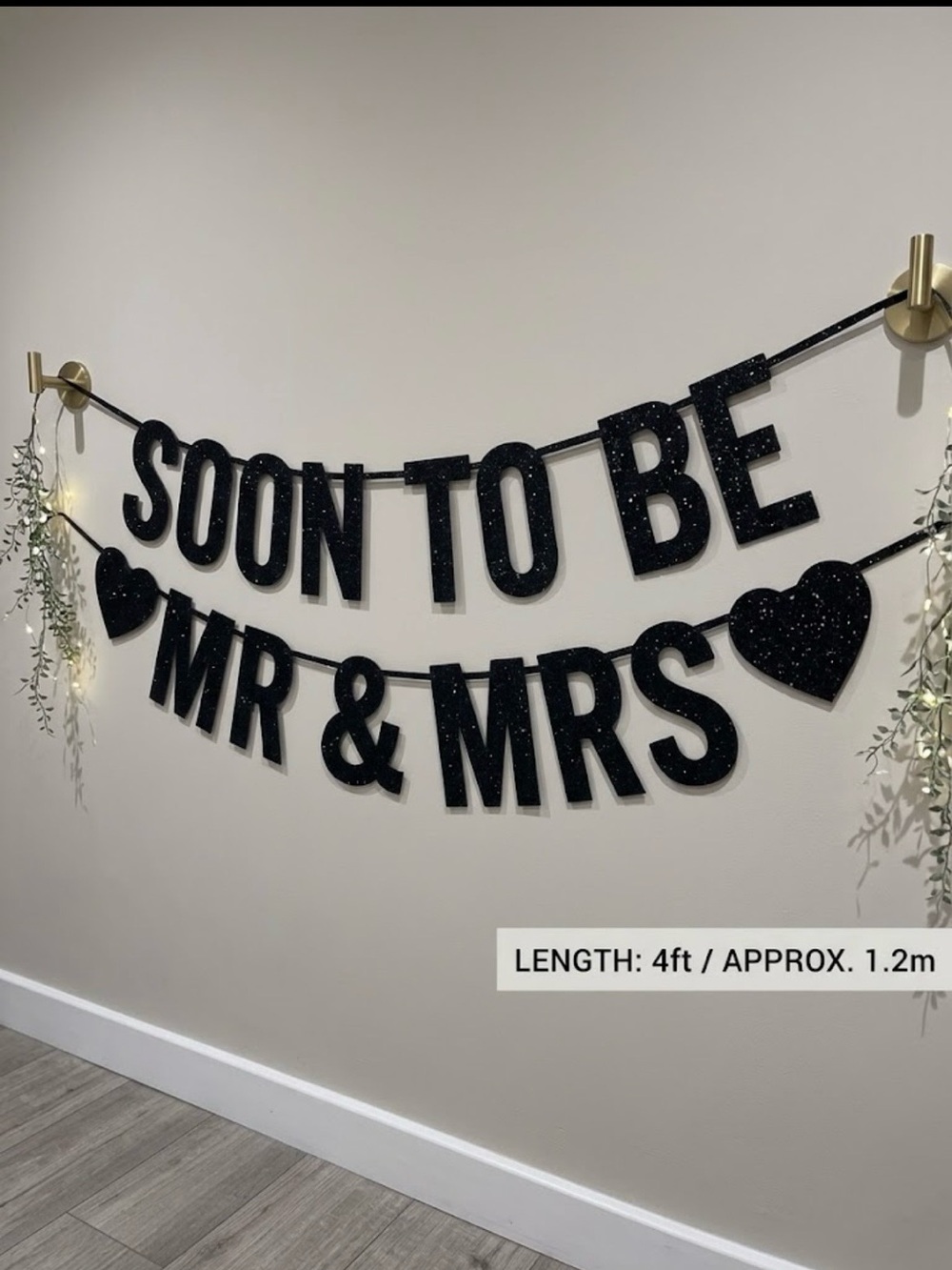 New Wedding Bridal Shower Bachelorette Soon To Be Mr&Mrs Banner Black Glitter